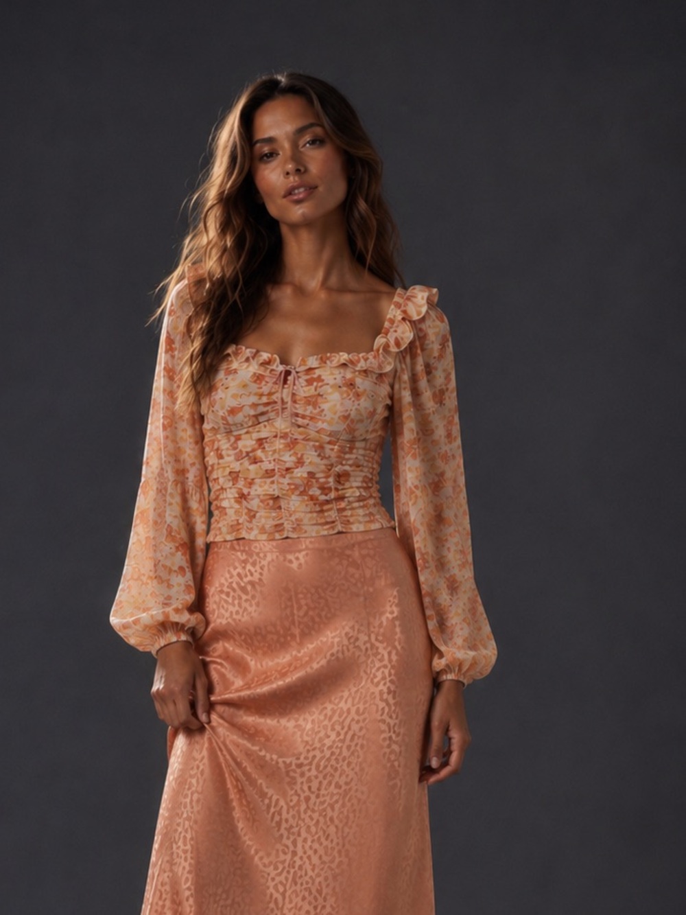 Free People Floral Ruched Ruffle Blouse Size Small - Picture 1 of 5